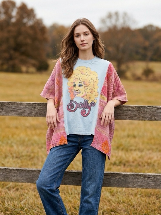 Dolly Parton Tops - Handcrafted Upcycled Dolly Parton Kantha Tunic NWT One Size